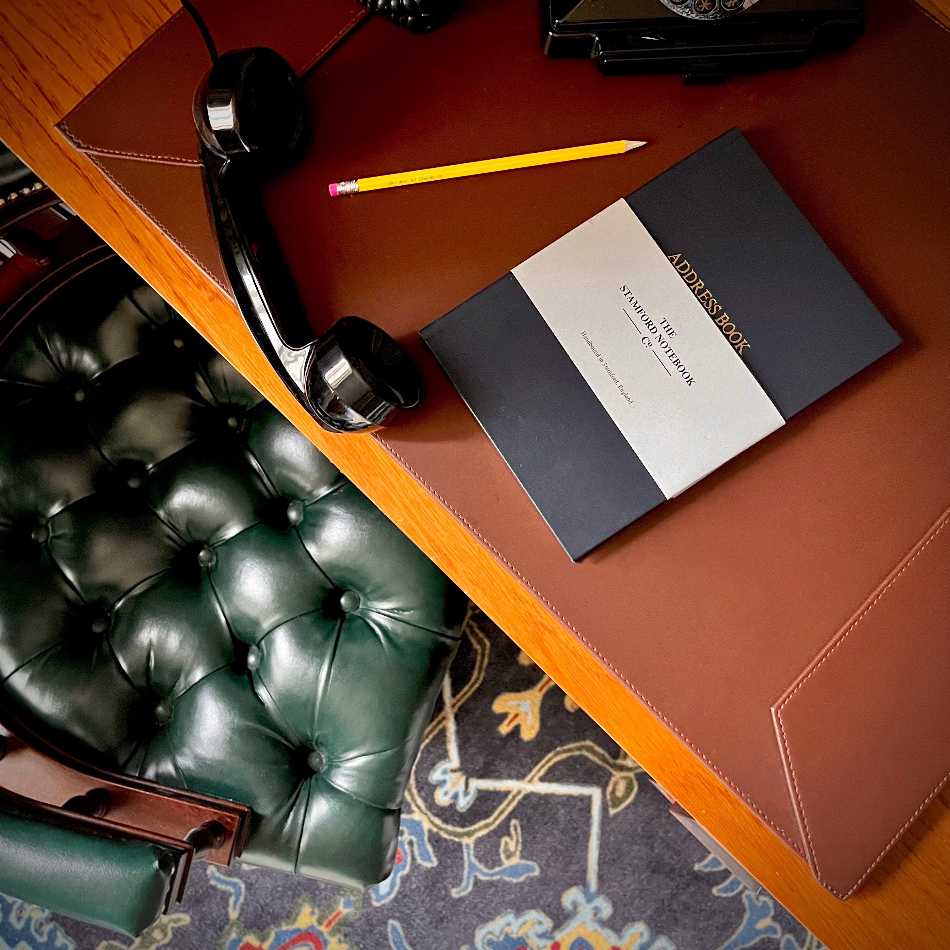 Hand Bound Leather Address Book - Navy Blue