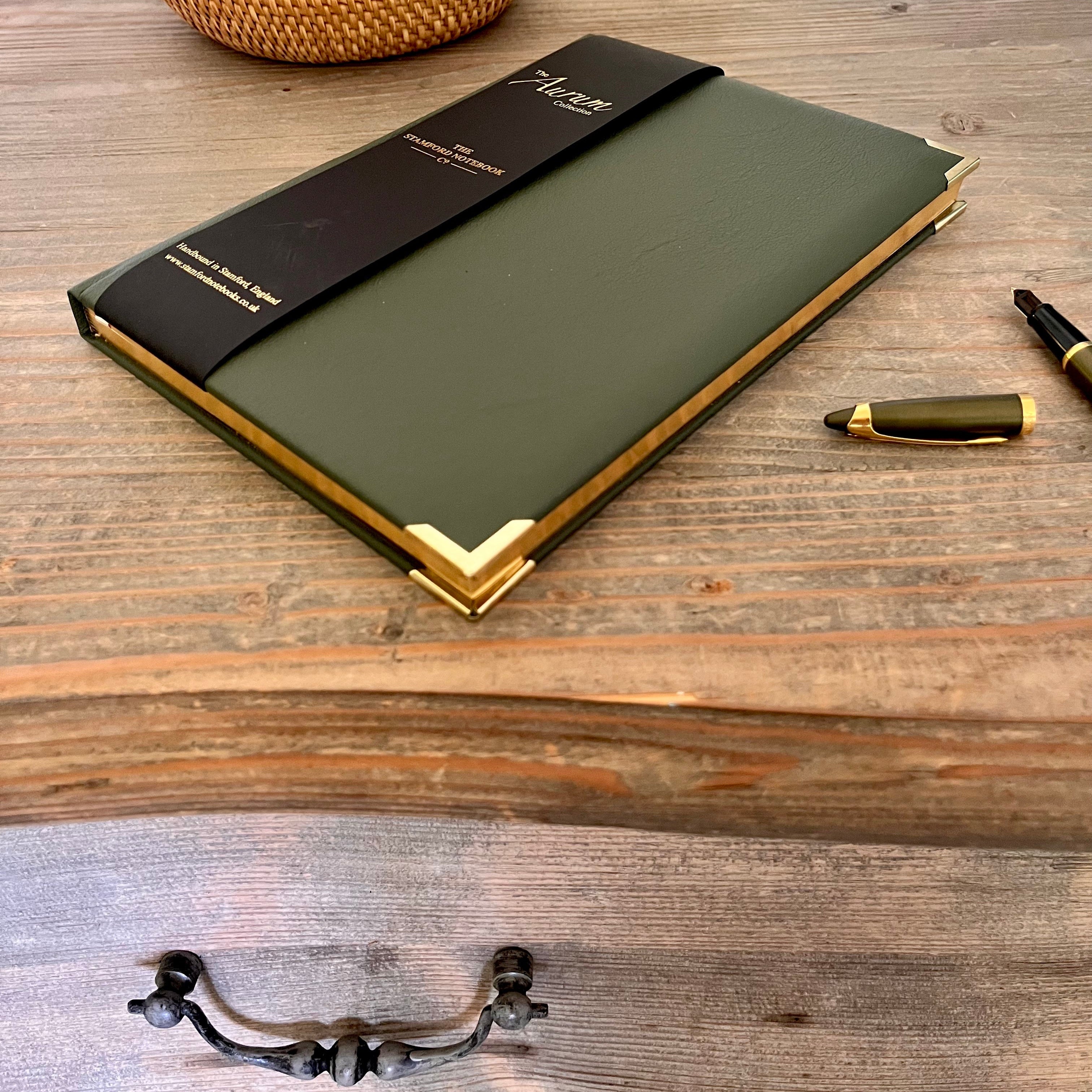 Aurum Leather Luxury Gilded Notebook Forest Green