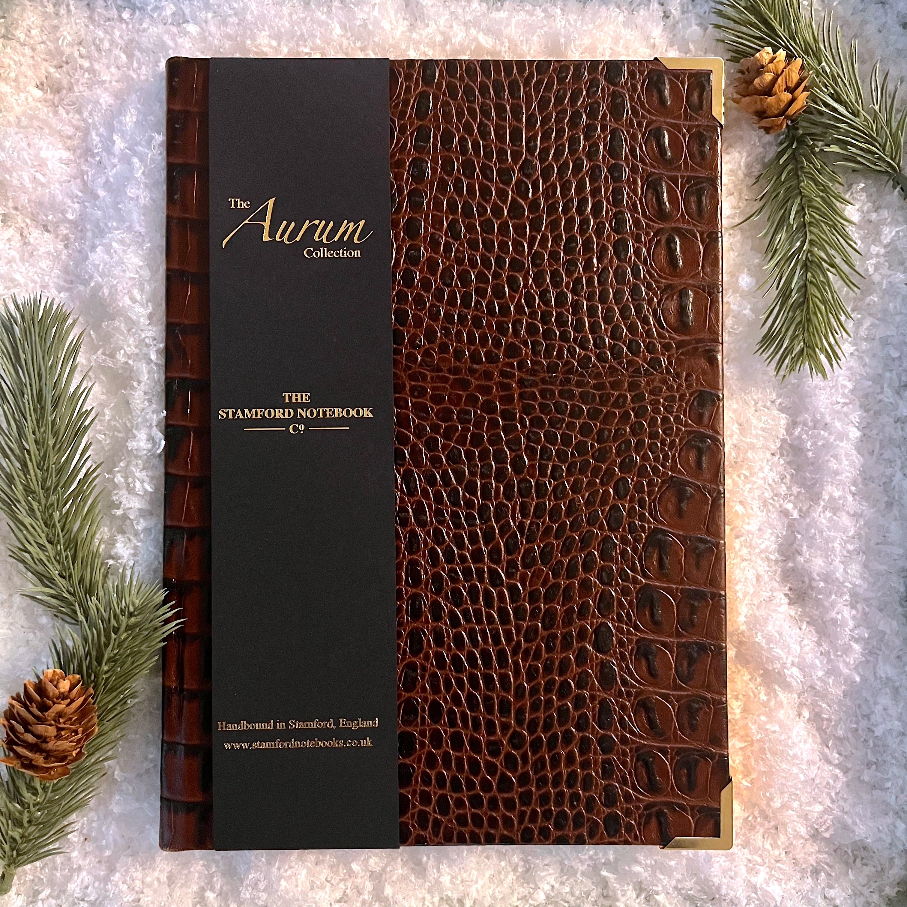The Aurum Croc Leather Notebook - Cognac