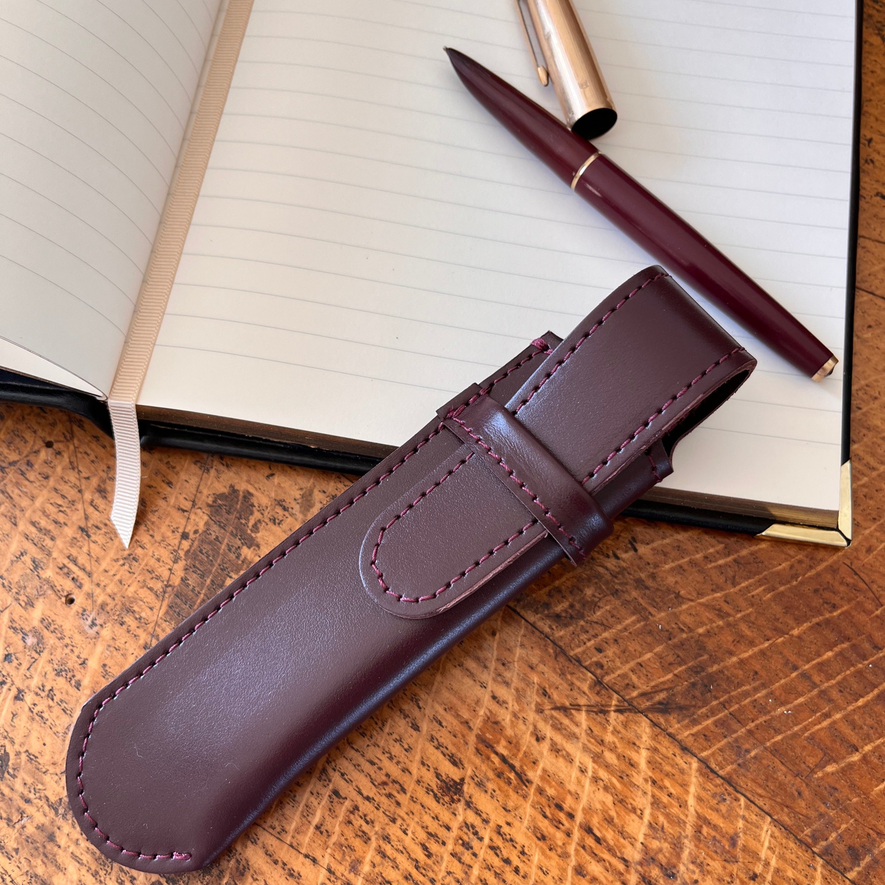 Leather Pen Holder - Burgundy