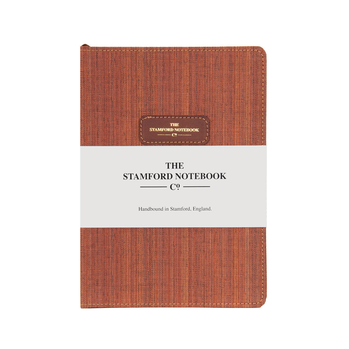 The Marlborough stripe stitched Notebook in Clay with leather logo patch