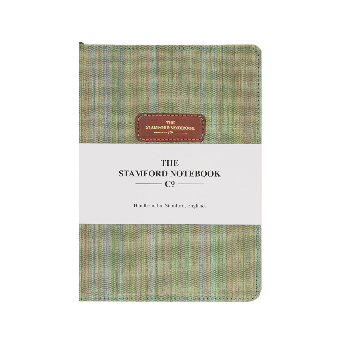 The Marlborough fern stripe stitched notebook with leather logo patch