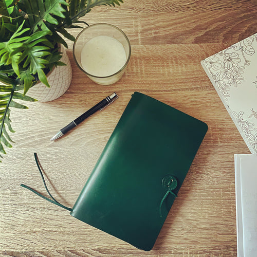 Refillable Leather Travellers Journal Dark Green