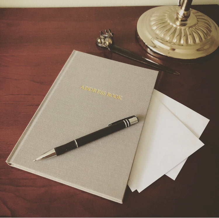 Taupe grey address book personalised handbound cloth