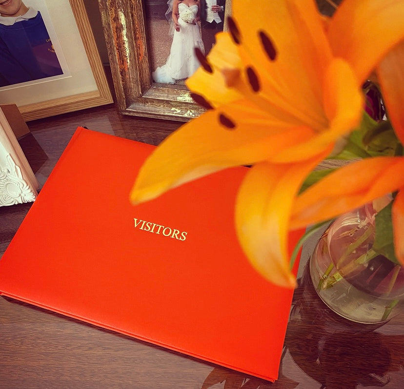 Hand Bound Vibrant Buckram Visitor Book - Orange