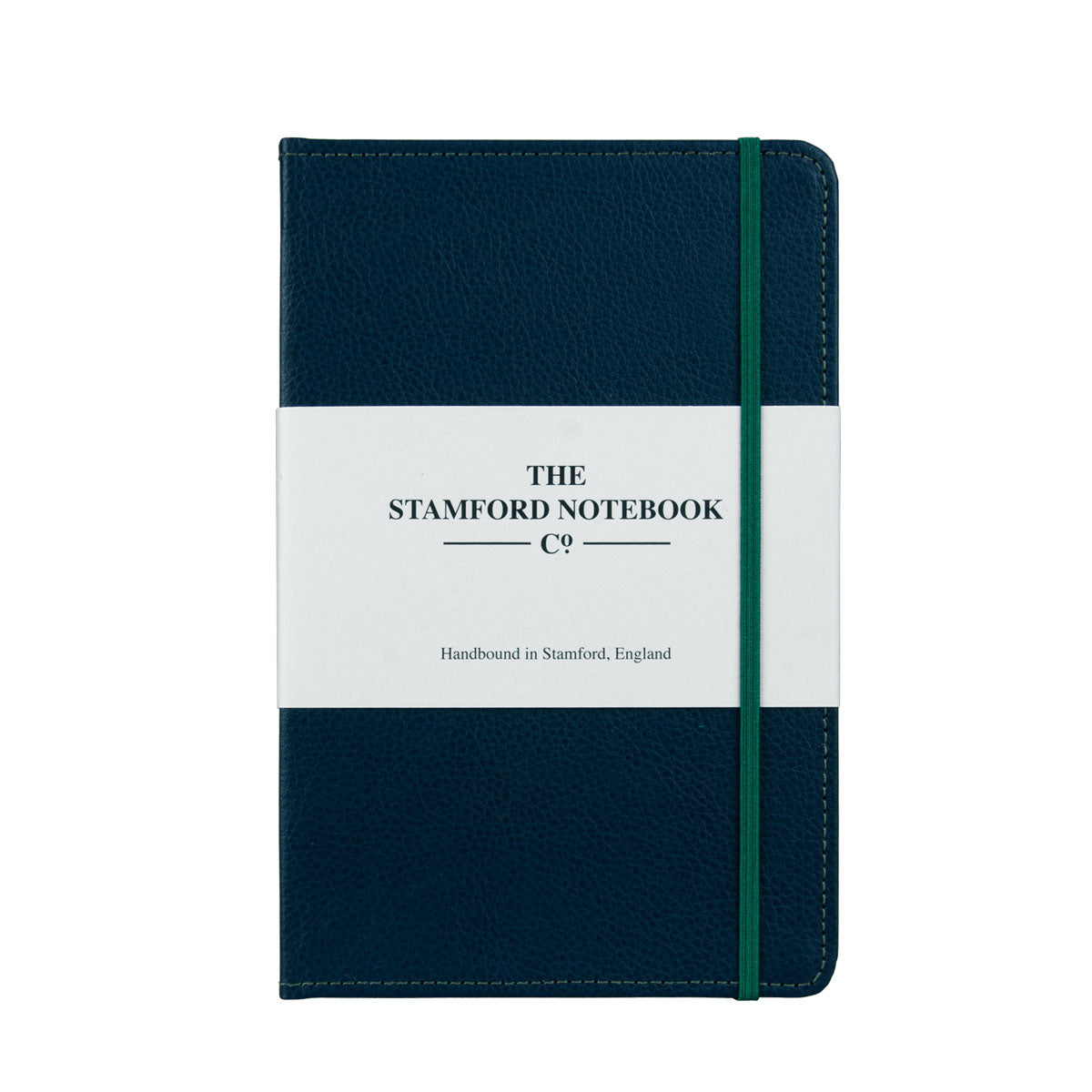Marine Blue leather notebook with green stitching