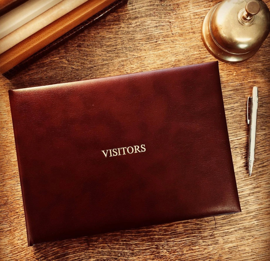 Hand Bound Leather Visitor Book - Burgundy