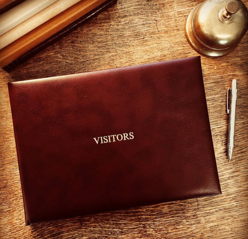 Leather Handbound Visitor Book Burgundy bespoke custom made guest book personalise