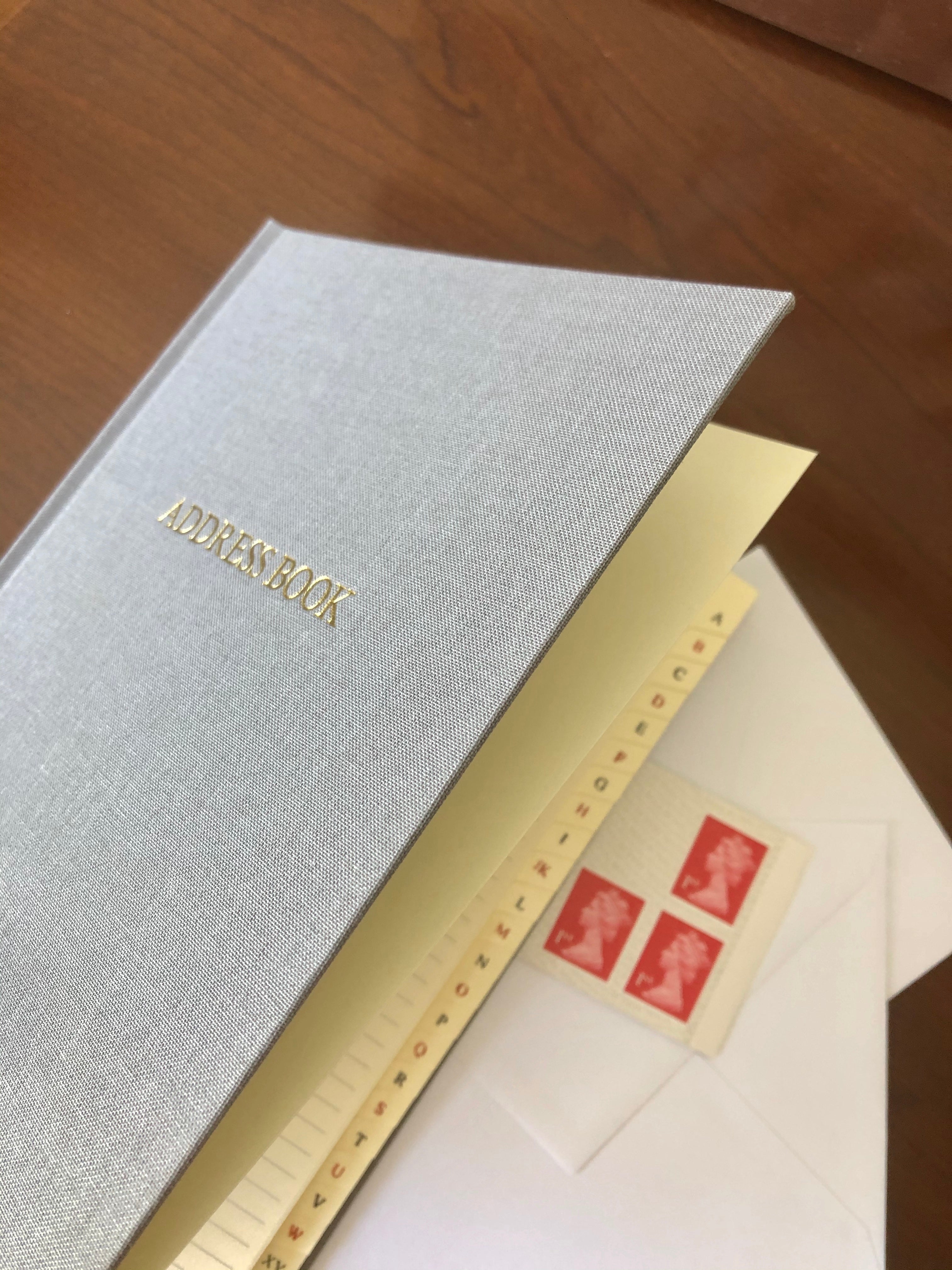 Personalised Woven Cloth Address Book Taupe Grey