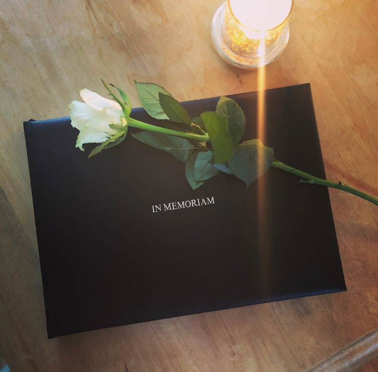 Hand Bound Leather Condolence Book - Black