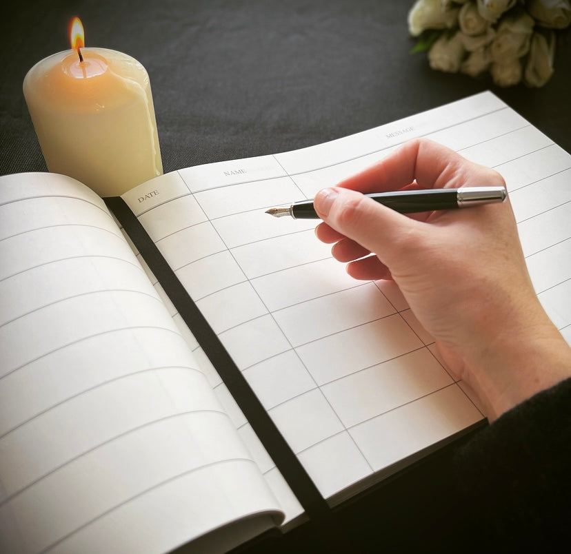 Hand Bound Leather Condolence Book - Black