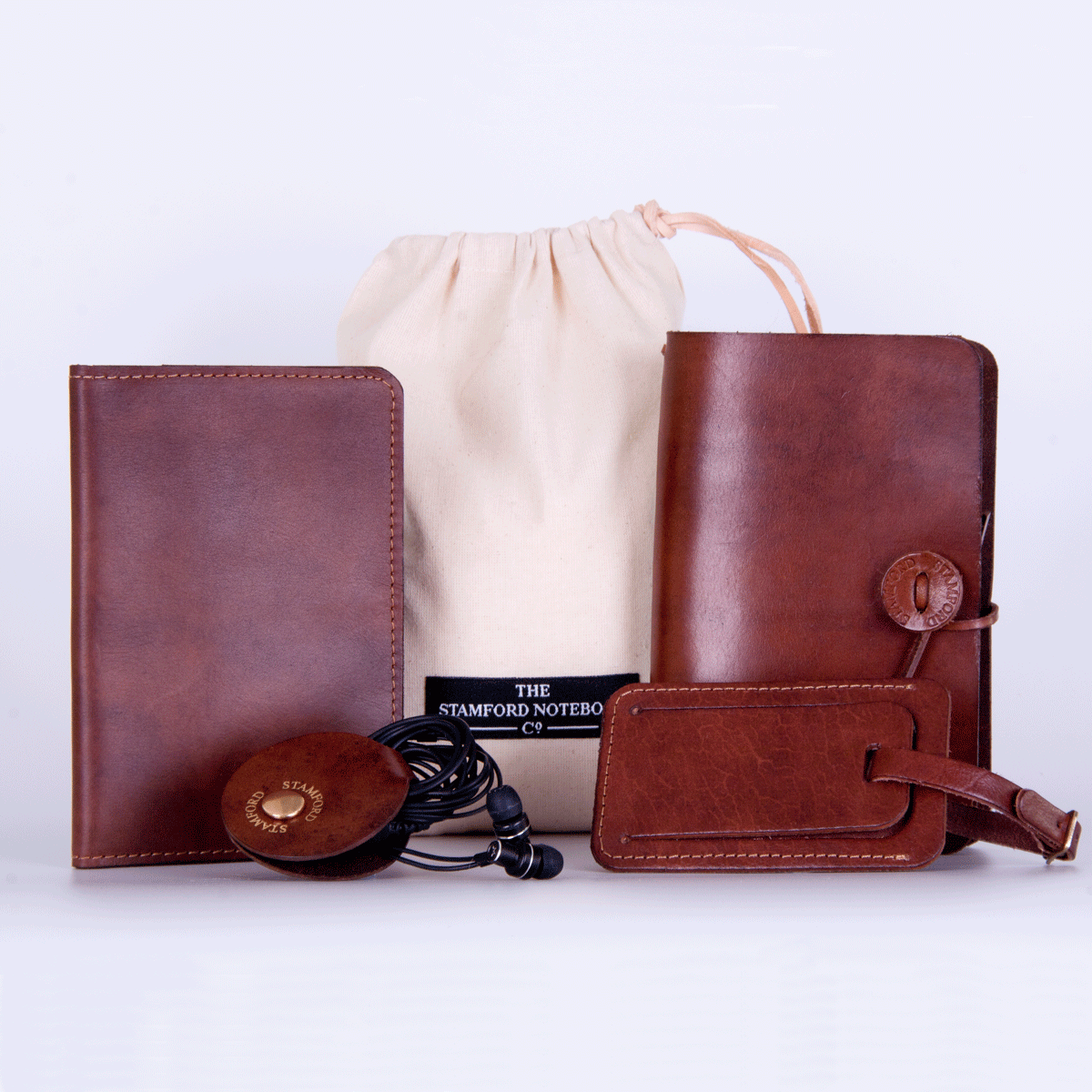 Luxury Leather Travel Set - Mid Brown