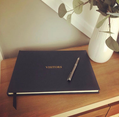 Hand Bound Leather Visitor Book - Navy Blue