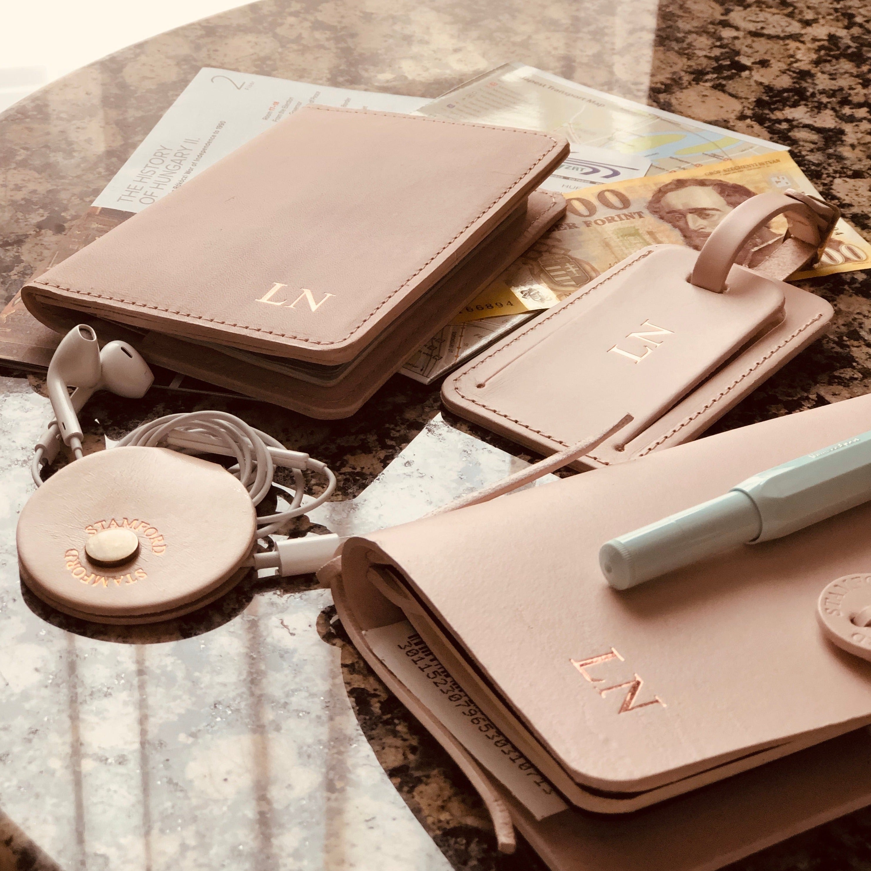 Luxury Leather Travel Set - Champagne