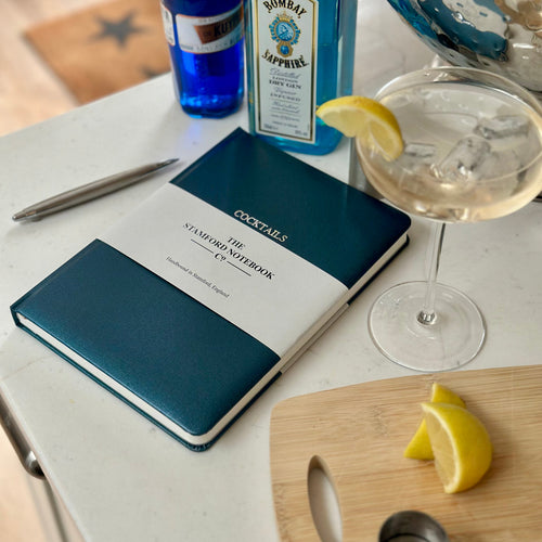 The Cocktail Journal Cobalt Blue shimmering buckram, personalised gift