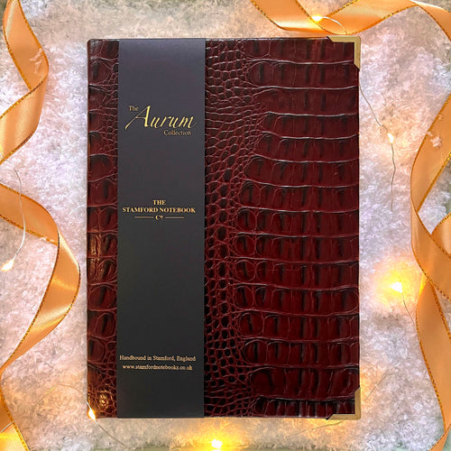 The Aurum Croc Leather Notebook in Oxblood