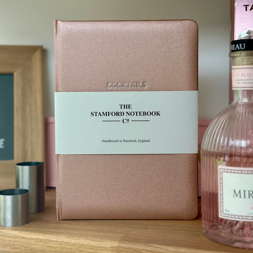 The Cocktail Journal Blush, personalised gift in shimmering buckram. cocktail recipe