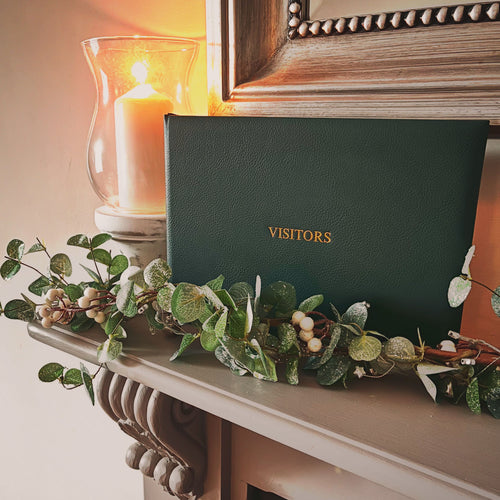 Leather Bound Personalised Visitor Book Green Guest Book