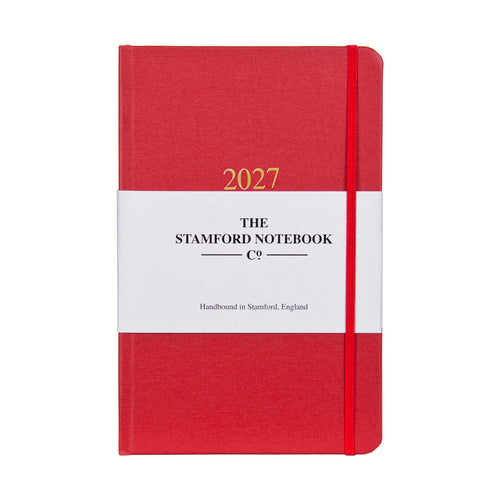 Buckram Diary red 2027 week to view and week to page
