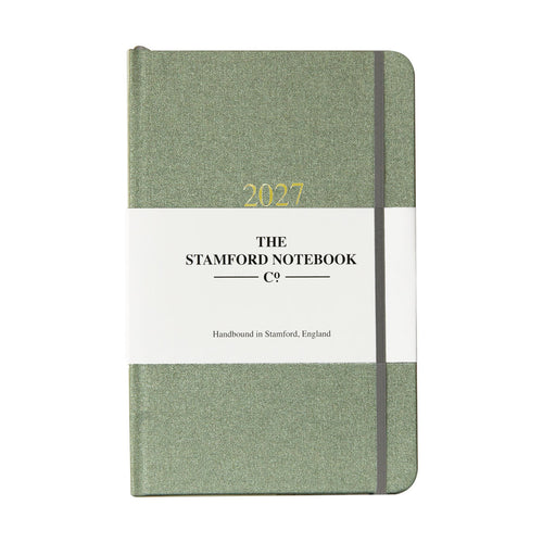 Buckram Diary sage green Metallic 2027 week to view and week to page
