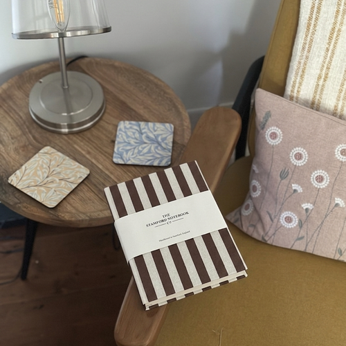 Resort bespoke printed stripe cloth notebook in chocolate