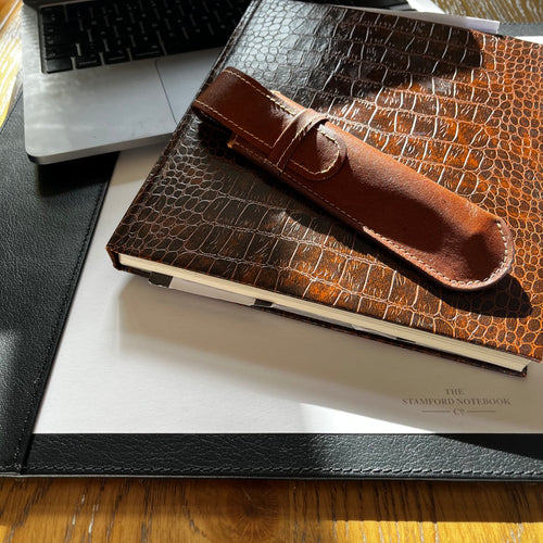 Personalised Leather Pen Holder Mid Brown