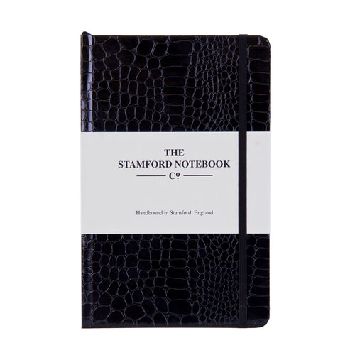 Mock Croc Embossed Handbound Notebook in Black