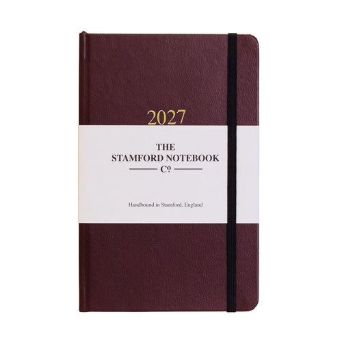 day to page leather diary 2027 in burgundy