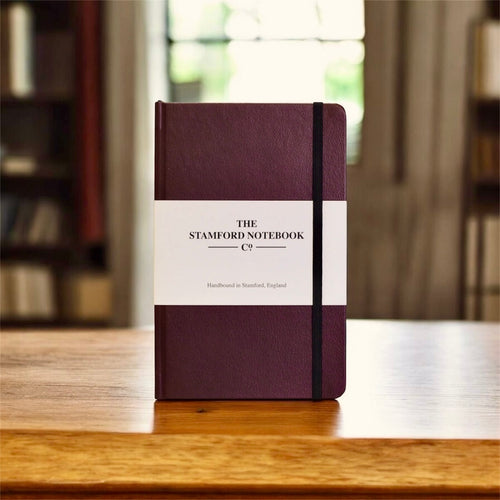 The Recycled Leather Notebook - Burgundy, hand bound in England and personalised or branded.
