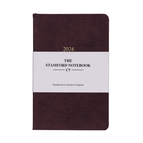 Stitched Vintage Recycled Leather Diary - Plum