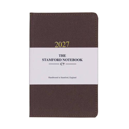 Recycled vintage Leather 2027 diary in chocolate. Week to page and week to view
