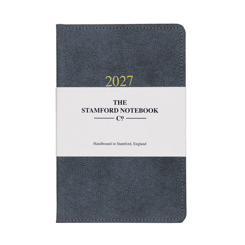 Recycled vintage Leather 2027 diary in petrol. Week to page and week to view