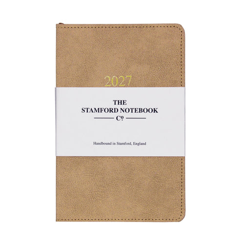 Recycled vintage Leather 2027 diary in sand. Week to page and week to view