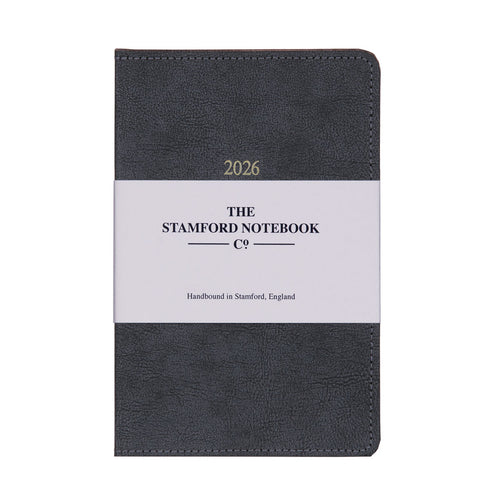 Stitched Vintage Recycled Leather Diary 2026 charcoal