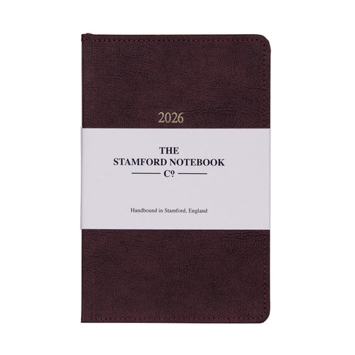 Stitched Vintage Recycled Leather Diary Plum 2026