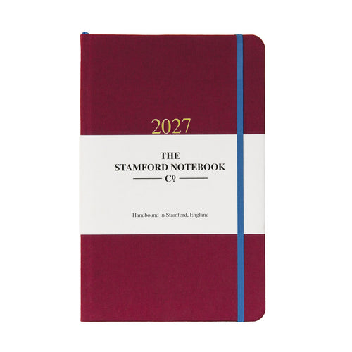 2027 woven cloth diary in wine week to view and week to page
