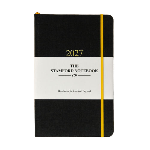 2027 woven cloth diary in black noir week to view and week to page