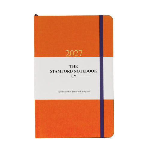 2027 woven cloth diary in tangerine orange week to view and week to page