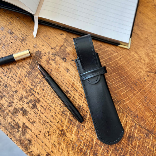 Italian Soft Leather Pen Holder in Black, hand crafted and can personalise