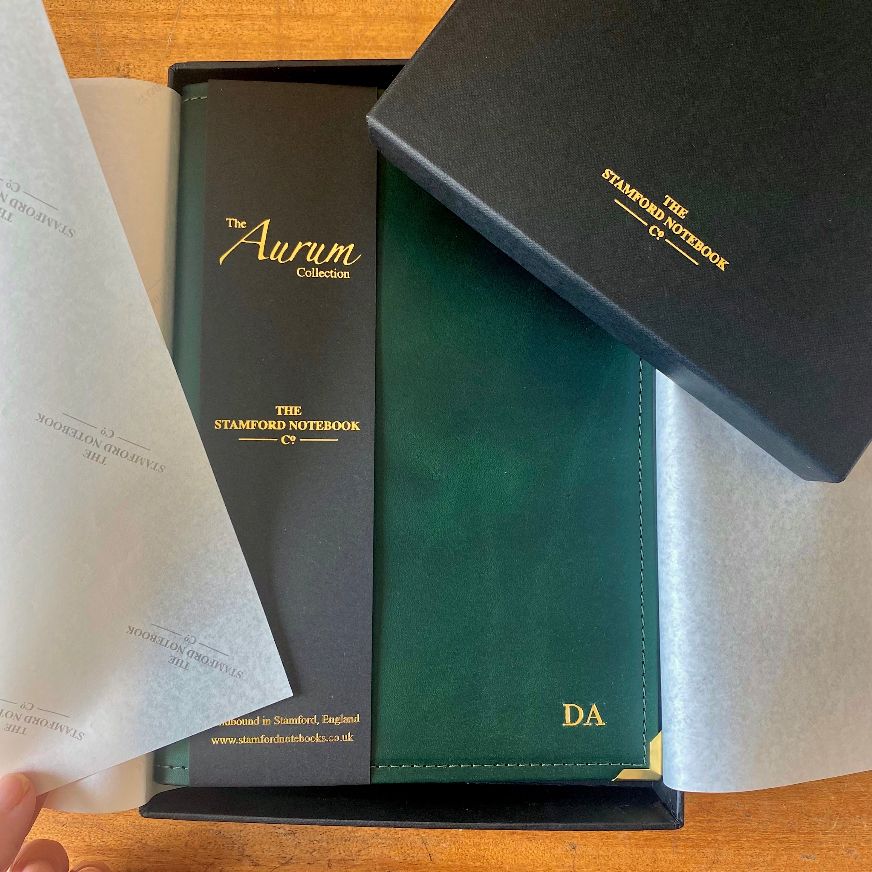 Aurum Leather Cahier Personalised hand dyed with gift box packaging