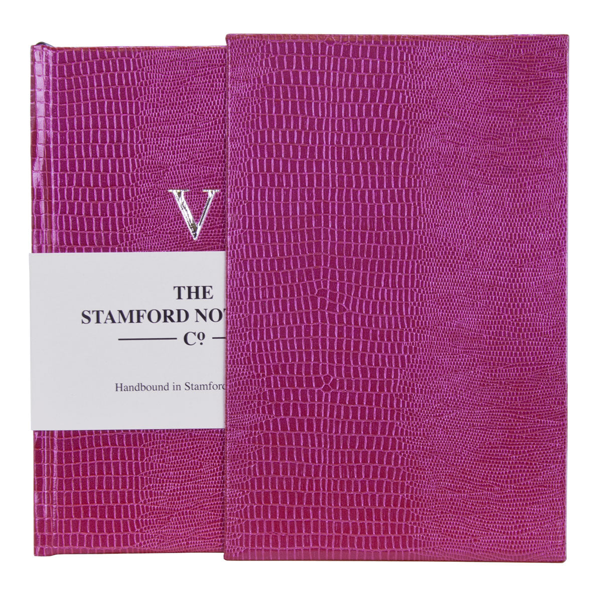 Five Year Diary handbound in Fuxia Iguana Embossed cover with matching slip case