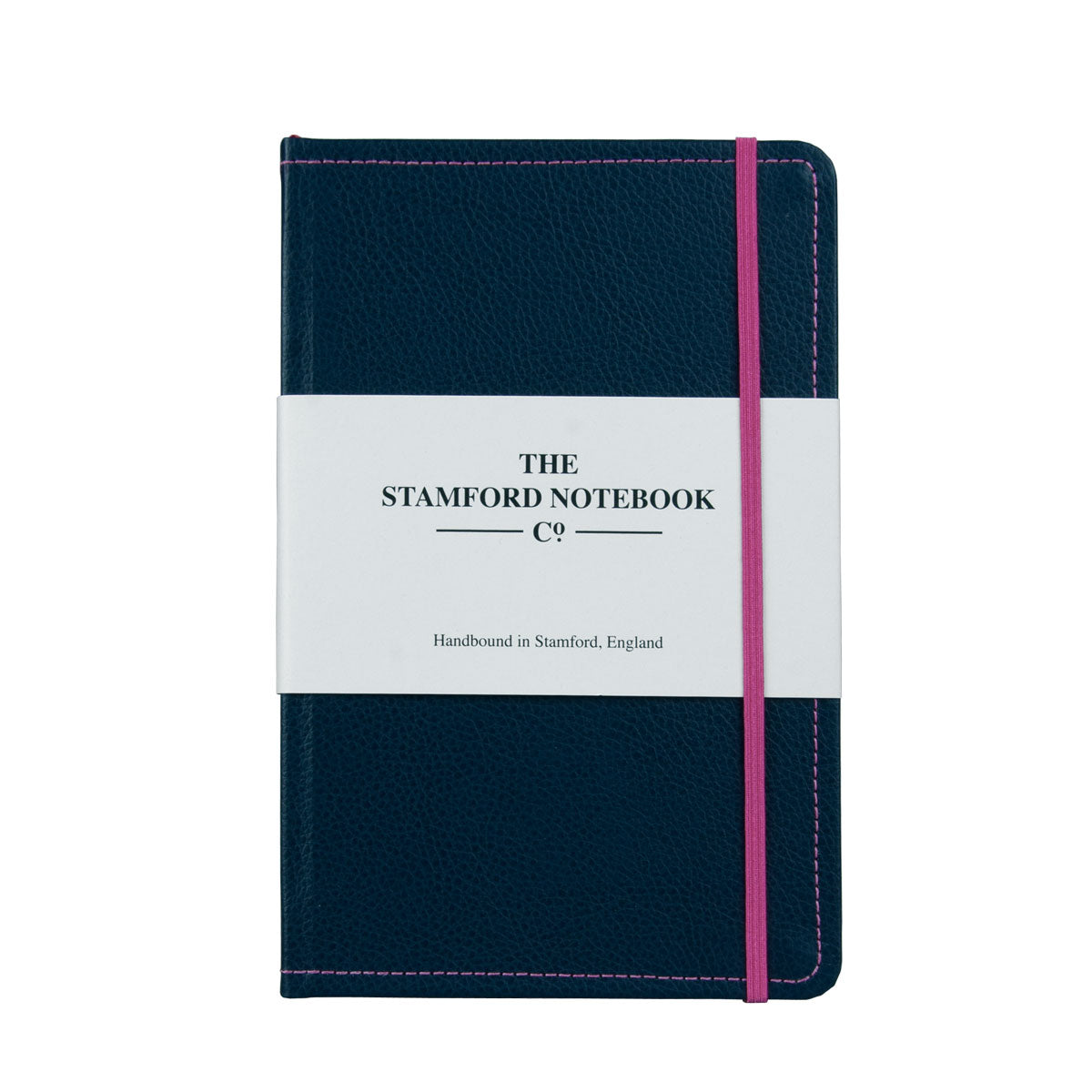 Marine Blue leather notebook with hot pink stitching