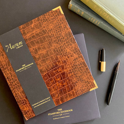 The Aurum Croc Notebook in Walnut