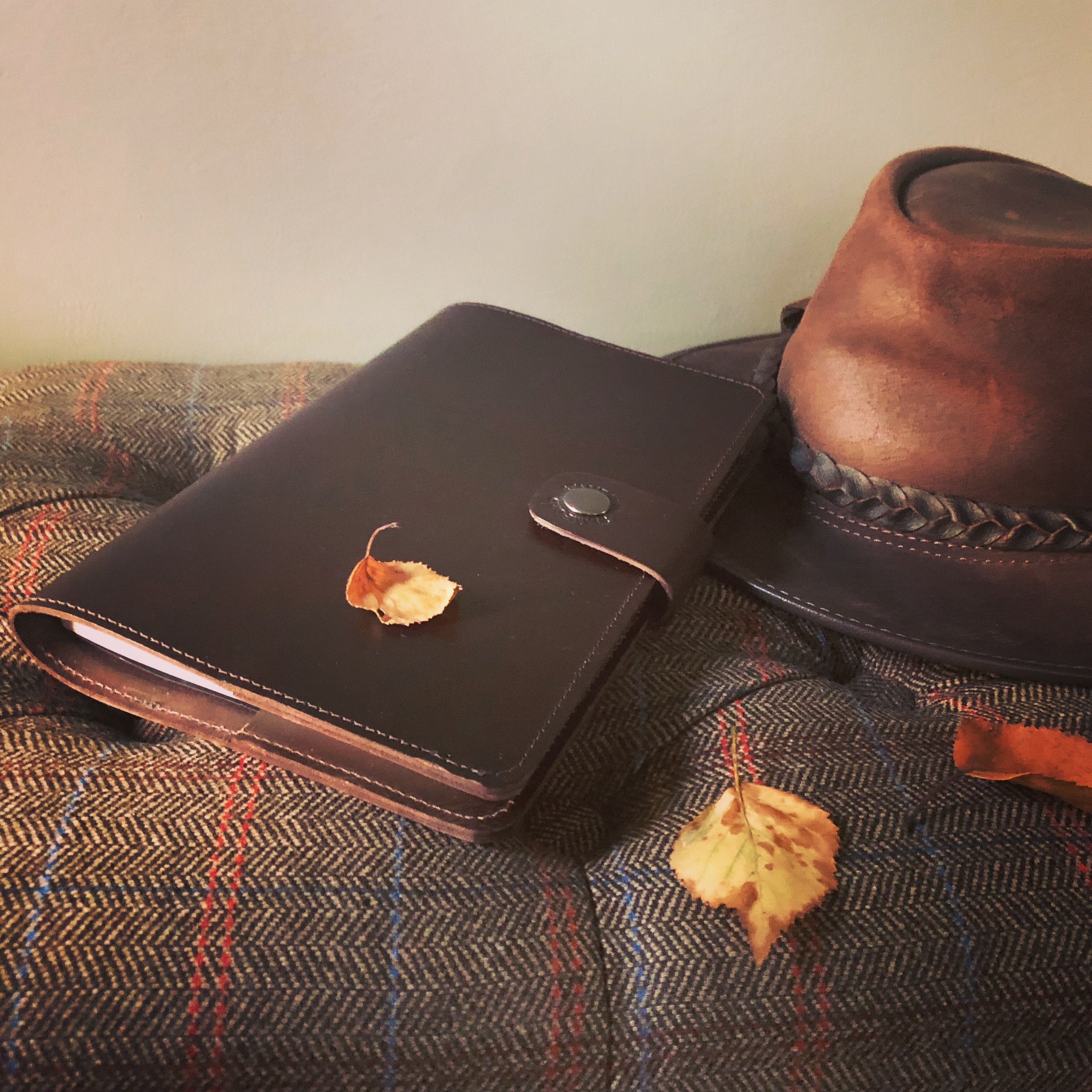 The leather refillable Burghley Journal lifestyle image