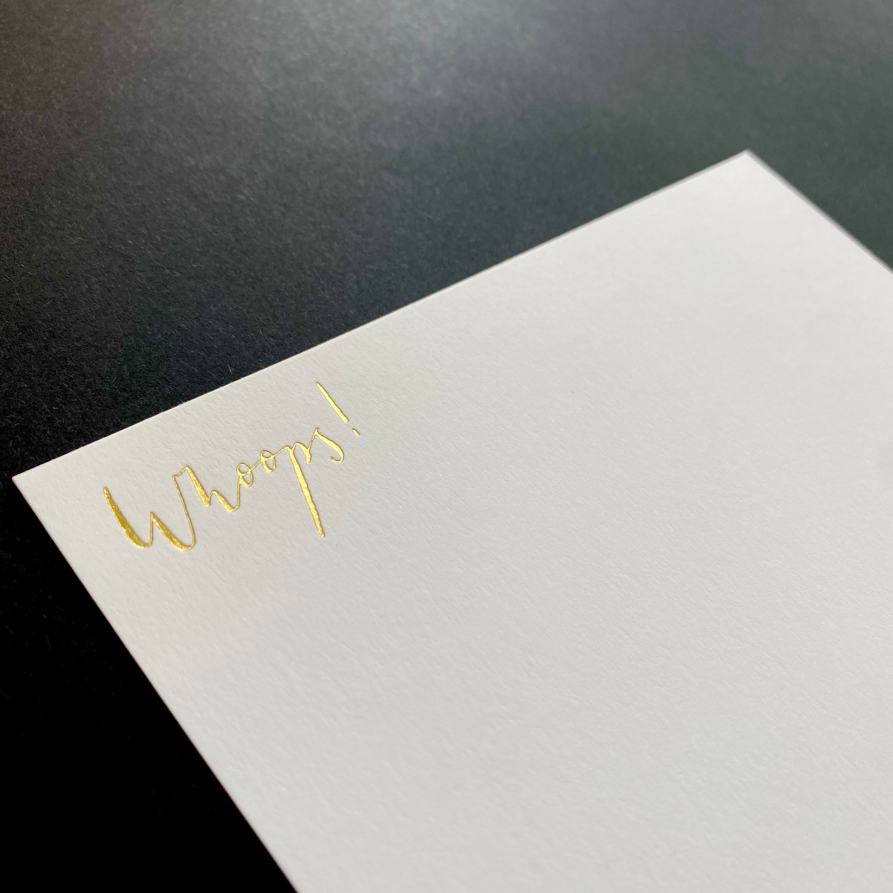 whoops gold foil embossed notecards